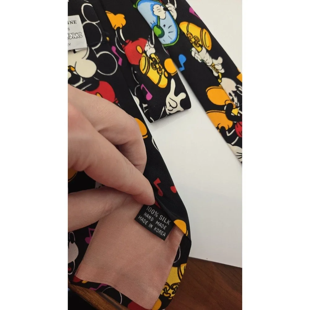 Vintage Mickey Mouse Fantasia Silk Tie Disney Balancine Music Notes Korea